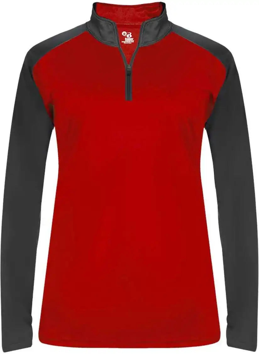 Badger Sport 4008 Ultimate Softlock Ladies 1/4 Zip - Red Graphite