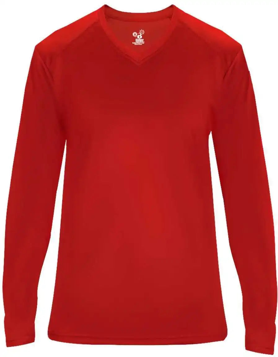 Badger Sport 4064 Ultimate Softlock V-neck Ladies Long Sleeve Tee - Red