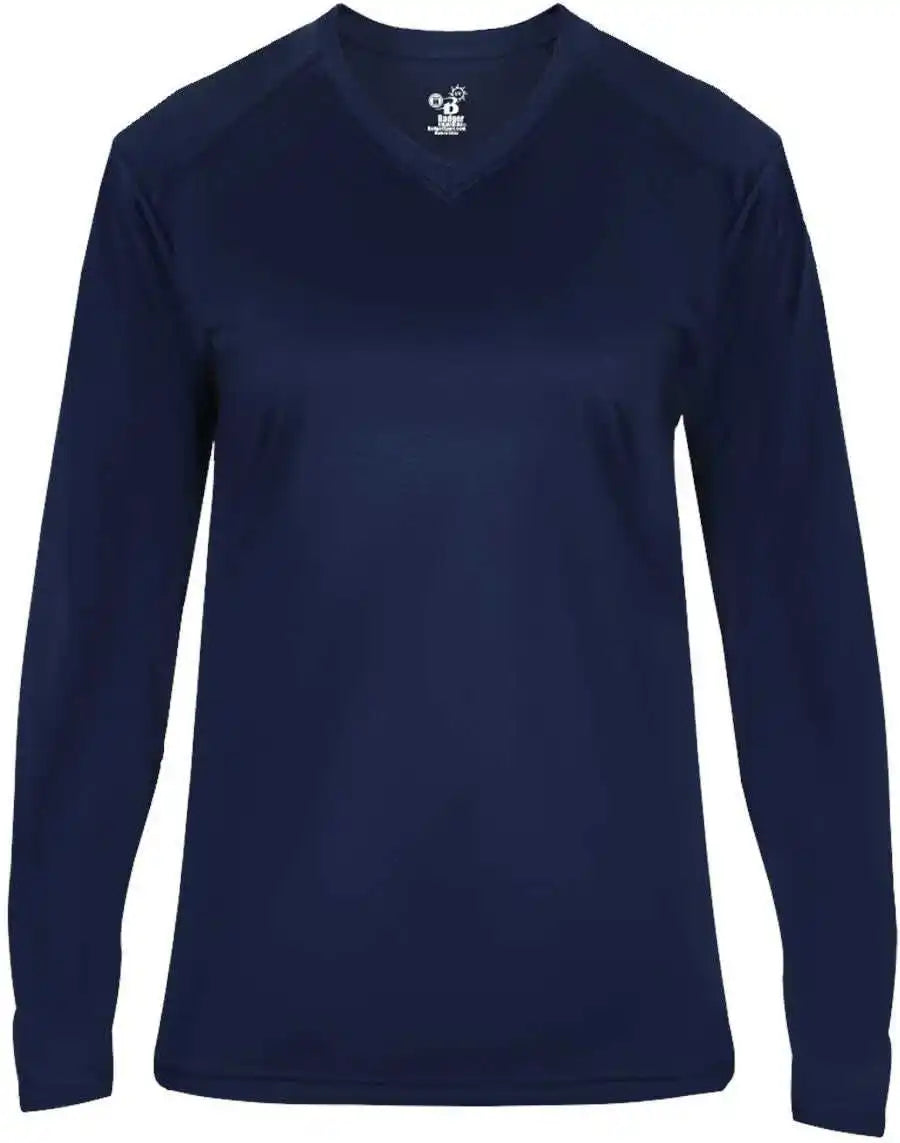 Badger Sport 4064 Ultimate Softlock V-neck Ladies Long Sleeve Tee - Navy