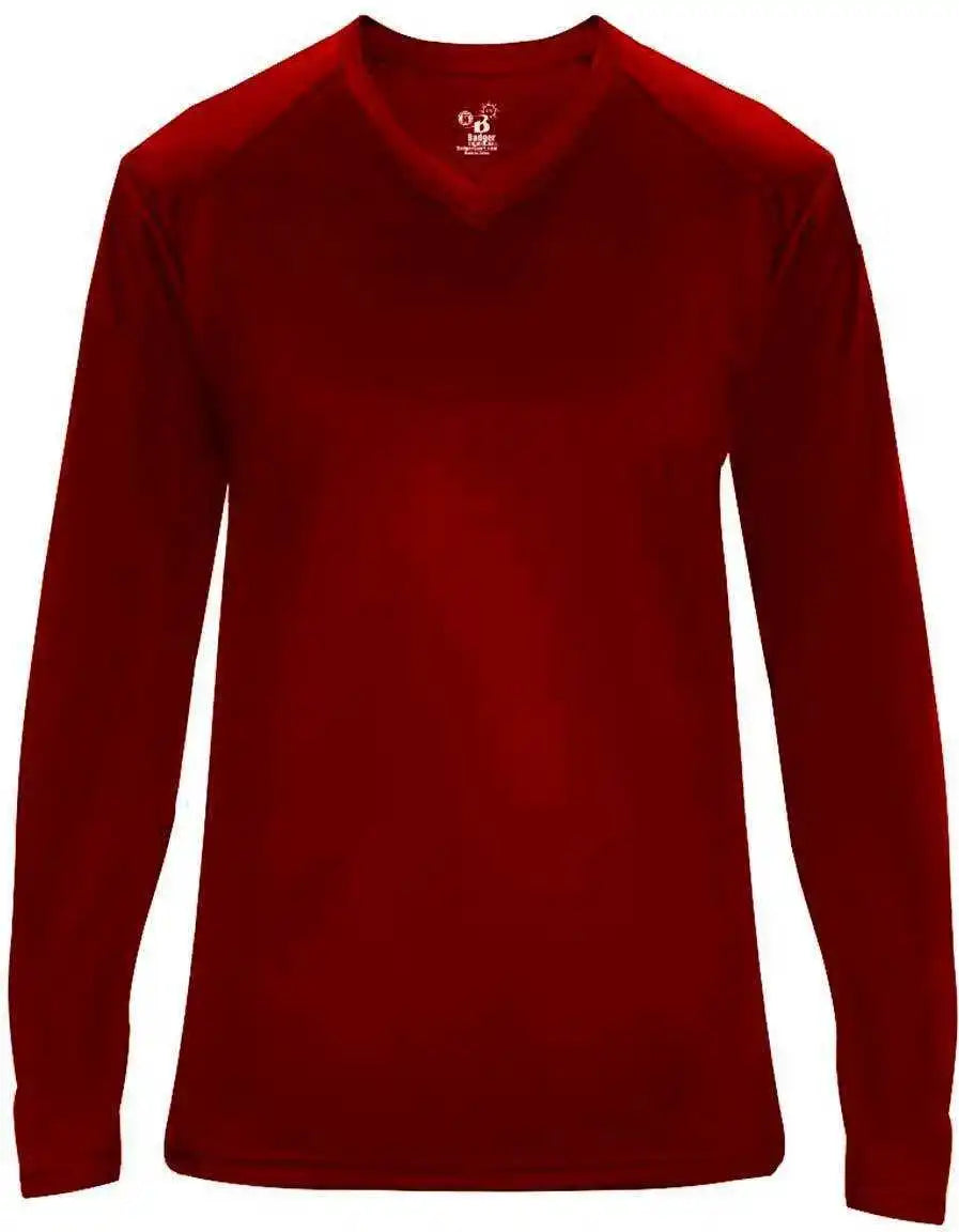 Badger Sport 4064 Ultimate Softlock V-neck Ladies Long Sleeve Tee - Maroon