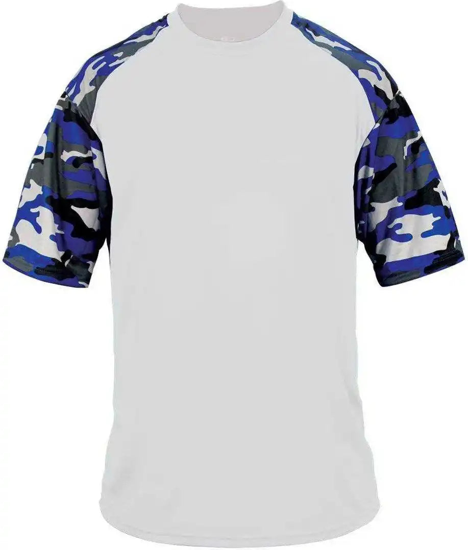 Badger Sport 4141 Camo Adult Tee - White Royal