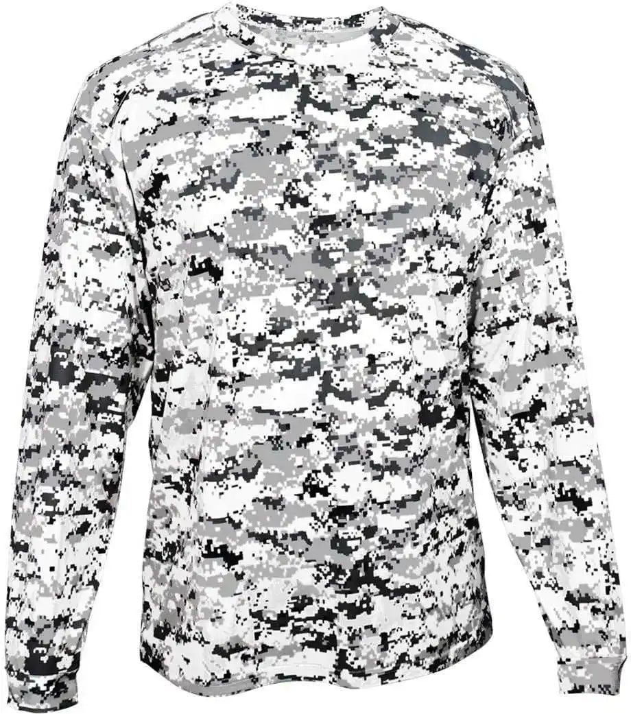 Badger Sport 4184 Adult Digital Long Sleeve Tee - White