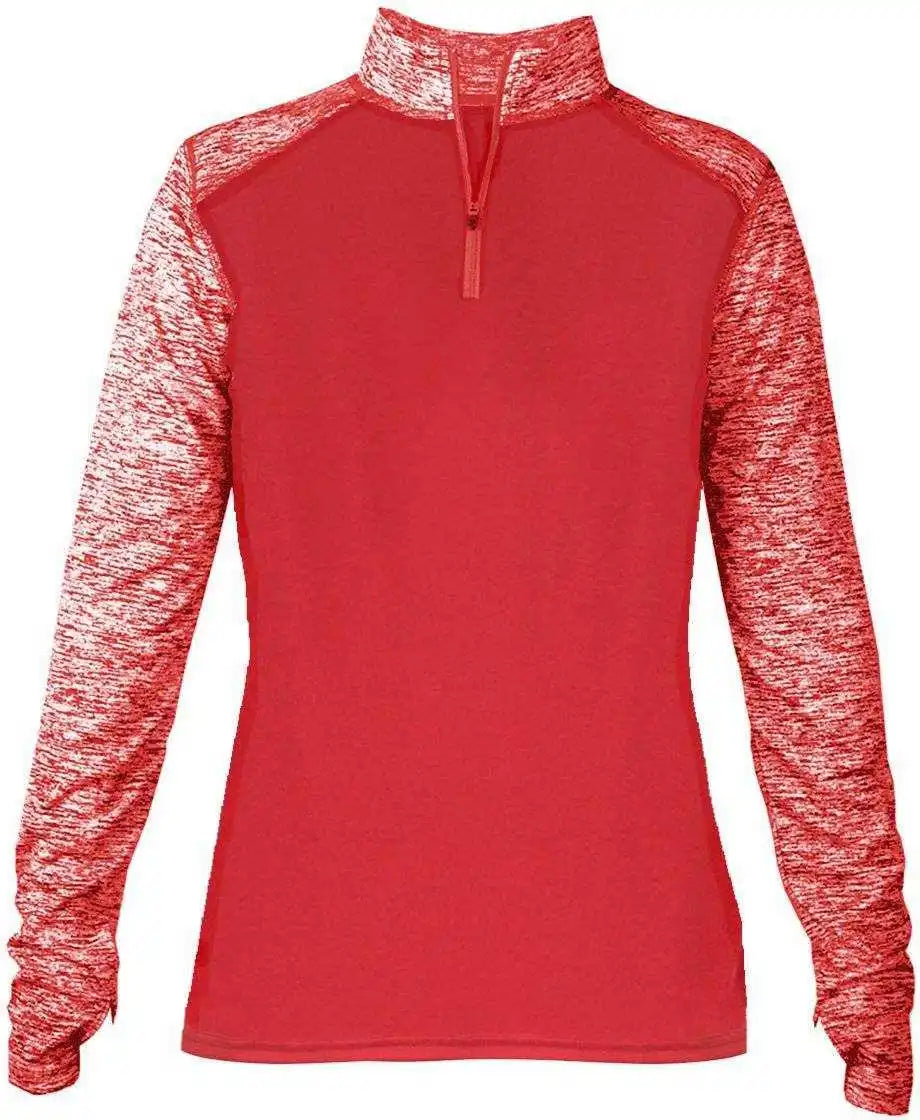 Badger Sport 4198 Blend Ladies 1/4 Zip - Red - l