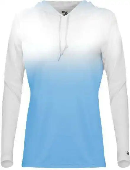 Badger Sport 4208 Ombre Women’s Hoodie Tee - White Columbia Blue