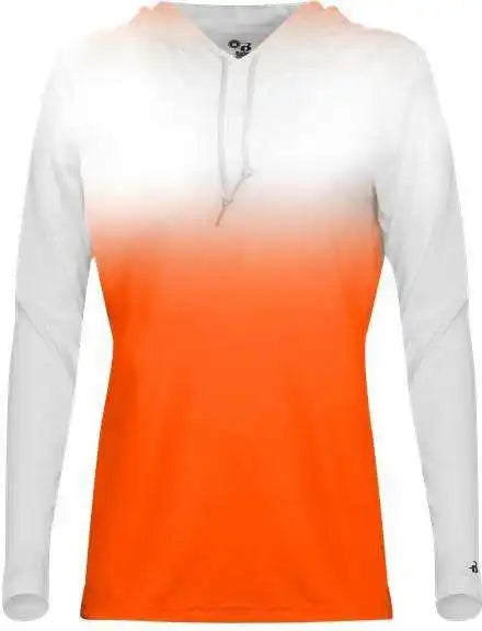Badger Sport 4208 Ombre Women’s Hoodie Tee - White Orange