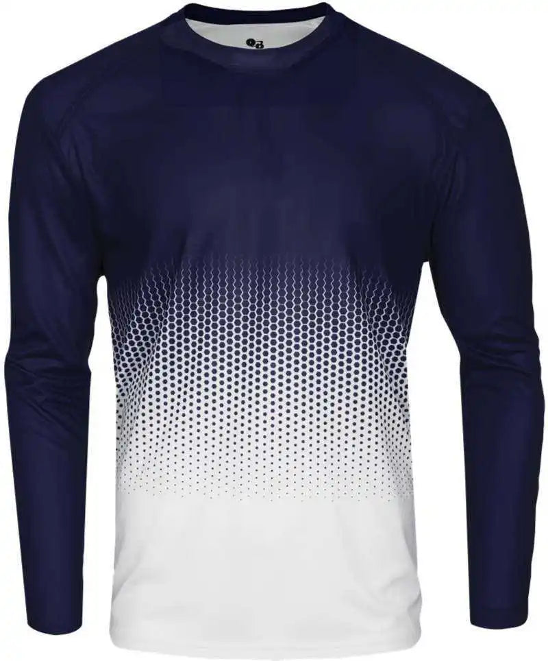 Badger Sport 4224 Hex Long Sleeve Tee - Navy