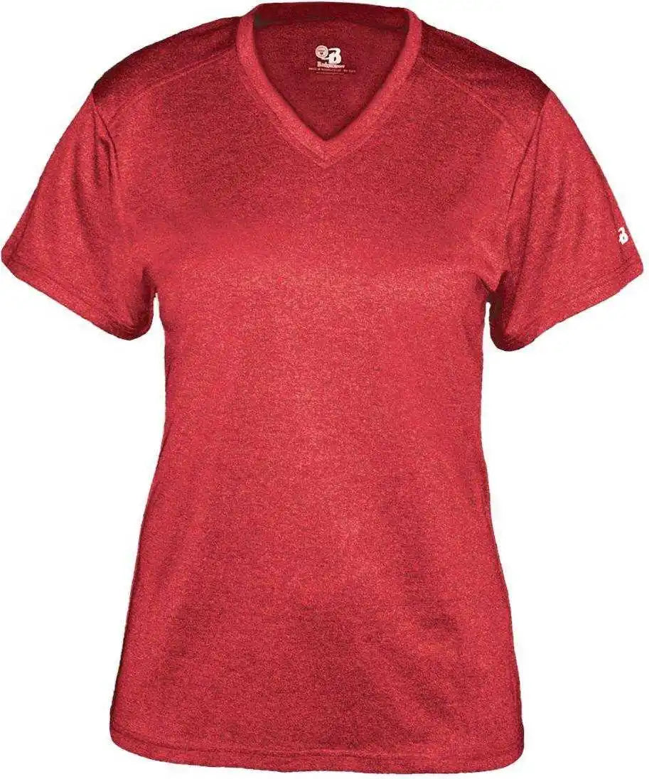 Badger Sport 4362 Pro Heather Ladies V-neck Tee - Red