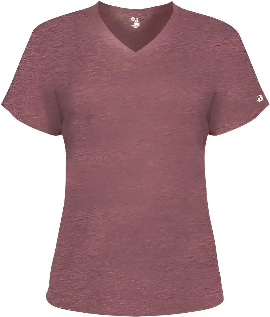 Badger Sport 4962 Tri-blend Ladies’ V-neck Tee - Maroon Heather