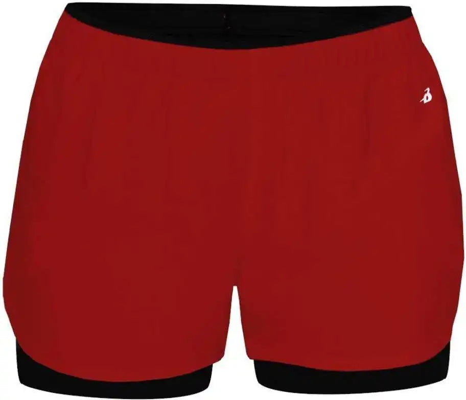 Badger Sport 6150 Double Up Ladies Short - Red Black