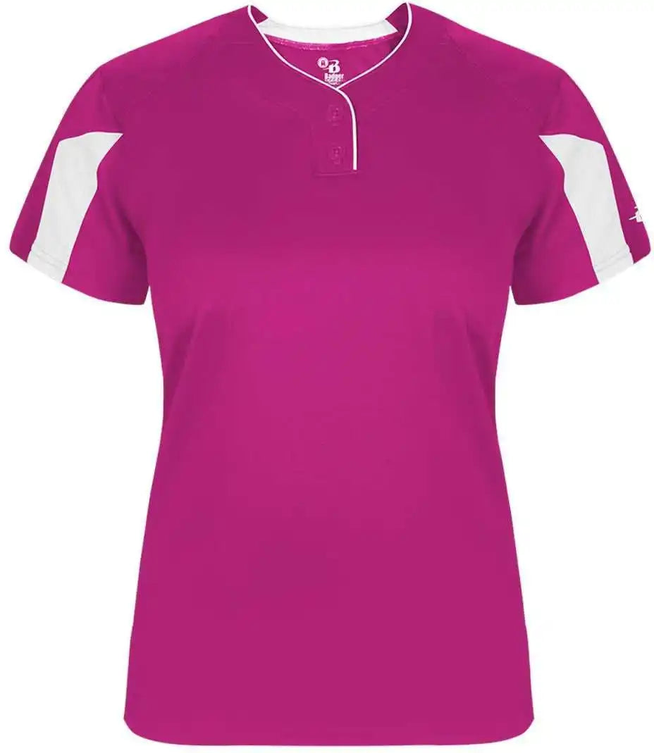 Badger Sport 6176 Striker Ladies Placket - Hot Pink White