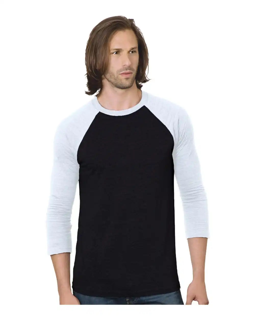 Bayside 9525 Triblend Three-quarter Sleeve Raglan T-shirt - Black White - Black/ / Xs