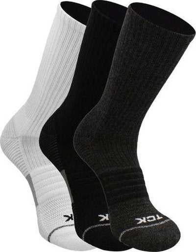 TCK Repreve Crew Socks 3 pk, 1 pair of each color - Black Graphite White - HIT a Double - 1