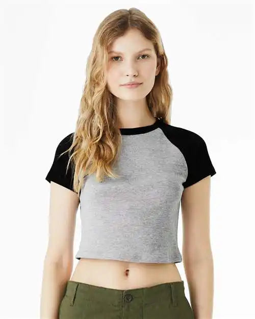 Bella + Canvas 1201 Women’s Micro Rib Raglan Baby Tee - Athletic Heather Black