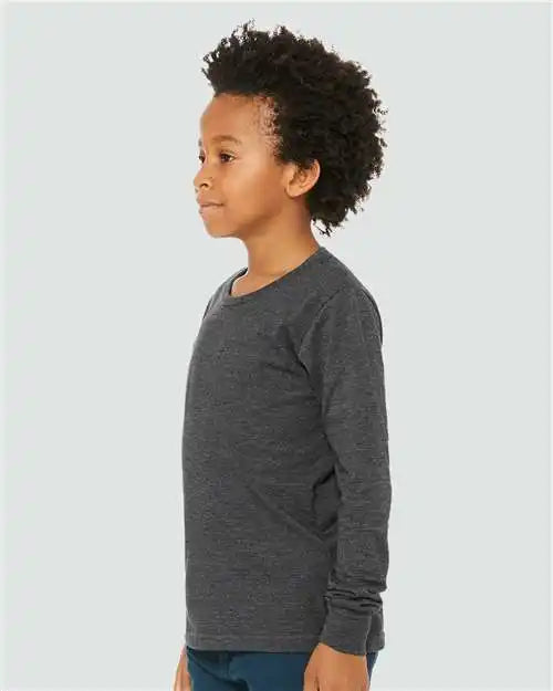 Bella + Canvas 3501ycvc Youth Heather Cvc Long Sleeve Tee - Dark Grey