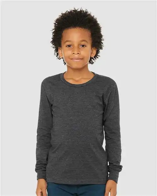 Bella + Canvas 3501ycvc Youth Heather Cvc Long Sleeve Tee - Dark Grey