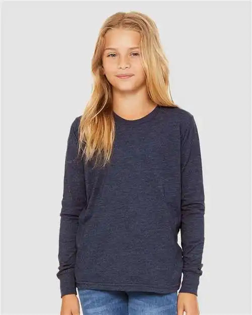 Bella + Canvas 3501ycvc Youth Heather Cvc Long Sleeve Tee - Navy