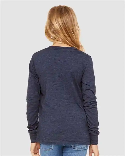 Bella + Canvas 3501ycvc Youth Heather Cvc Long Sleeve Tee - Navy