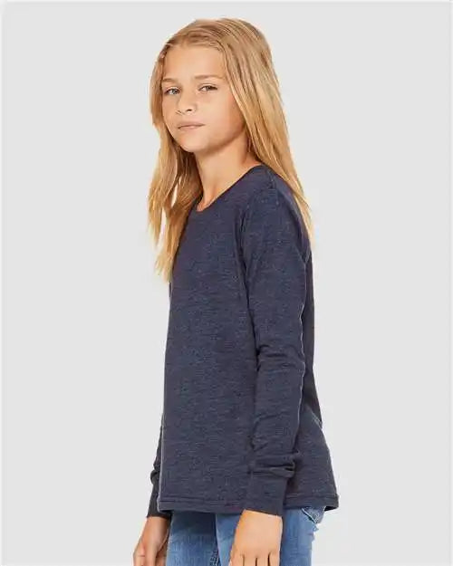 Bella + Canvas 3501ycvc Youth Heather Cvc Long Sleeve Tee - Navy