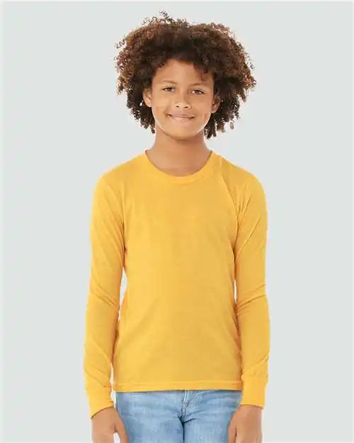 Bella + Canvas 3501ycvc Youth Heather Cvc Long Sleeve Tee - Yellow Gold