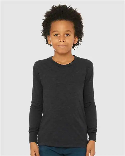 Bella + Canvas 3513y Youth Triblend Long Sleeve Tee - Charcoal Black