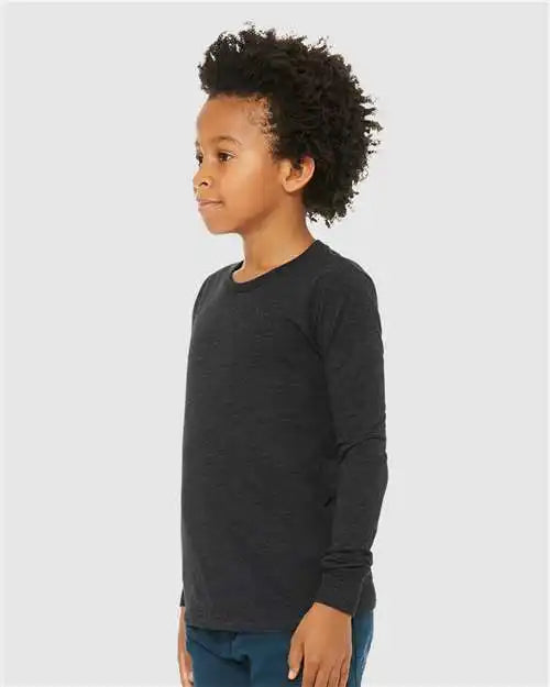 Bella + Canvas 3513y Youth Triblend Long Sleeve Tee - Charcoal Black