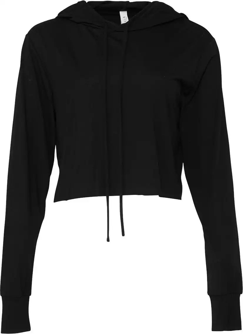 Bella + Canvas 8512 Women’s Triblend Crop Long Sleeve Hoodie - Solid Black - s
