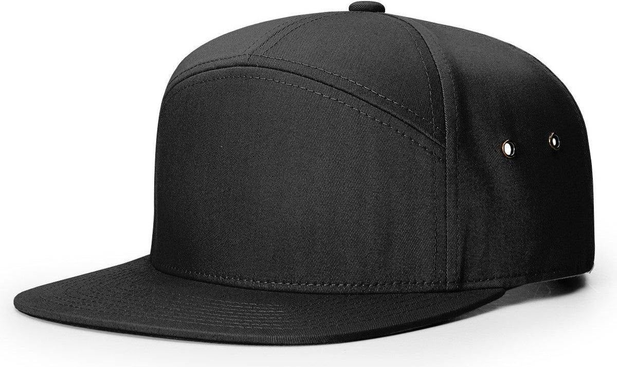 Black 7 Panel Twill Strapback