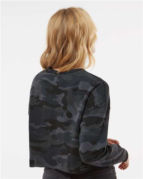 Black Camo Women's Lightweight Crop Crewneck Sweatshirt - AFX24CRP
