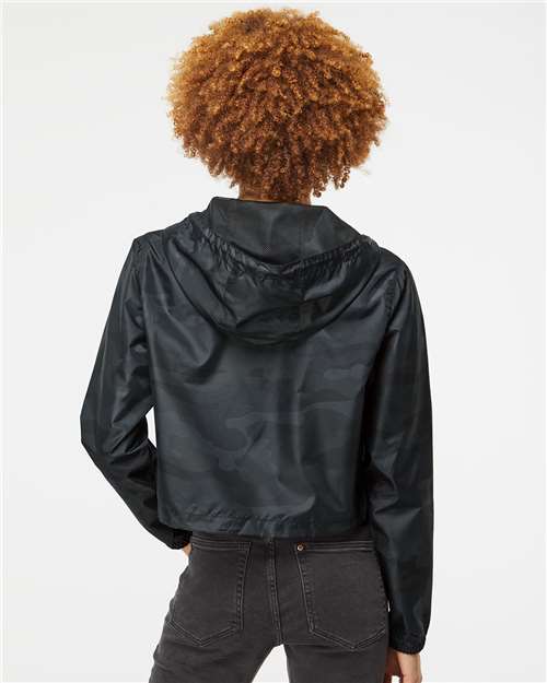 Black Camo Women's Lightweight Quarter-Zip Pullover Crop Windbreaker - EXP64CRP
