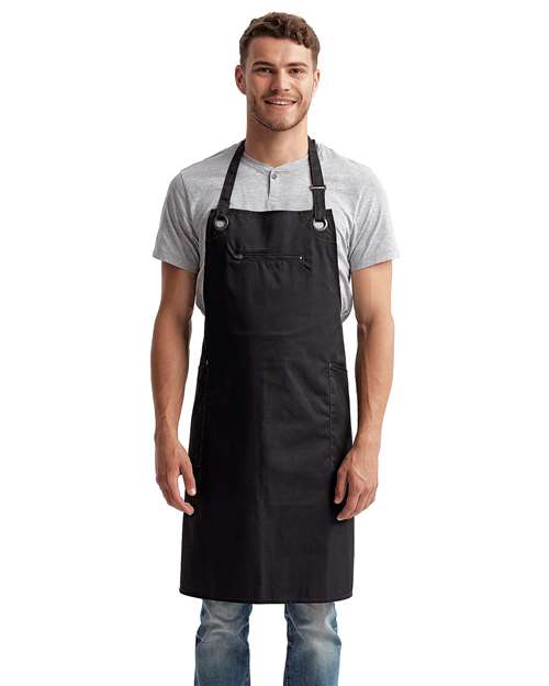 Black/ Charcoal Barley Recycled Bib Apron with Pocket - RP121