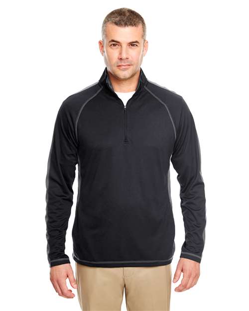 Black/ Charcoal Cool & Dry Sport Quarter-Zip Pullover with Side and Sleeve Panels - 8398