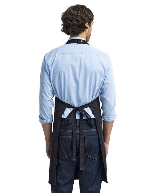 Black Cotton Chino Bib Apron with Pocket - RP132