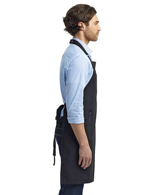 Black Cotton Chino Bib Apron with Pocket - RP132