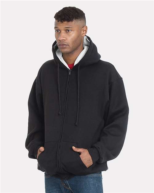 Black/ Cream USA-Made Super Heavy Thermal Lined Full-Zip Hooded Sweatshirt - 940