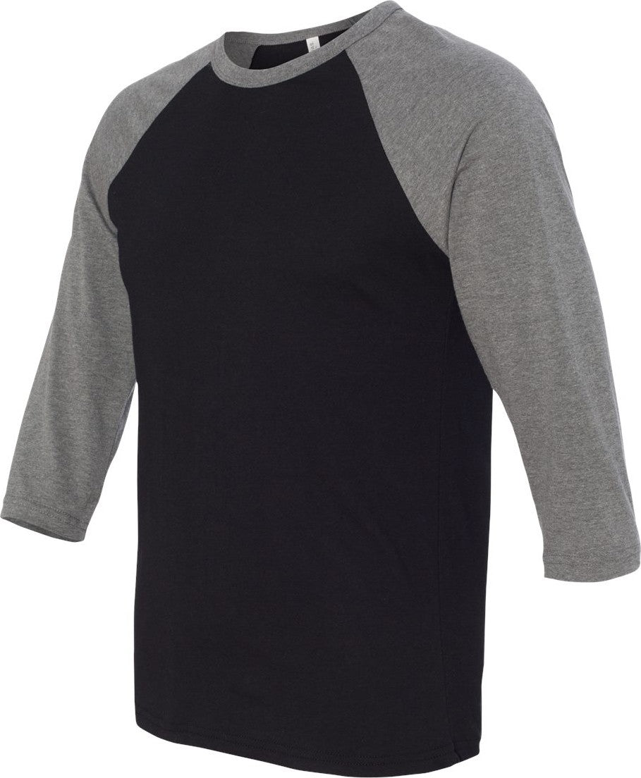Black/ Deep Heather Three-Quarter Sleeve Baseball Tee - 3200