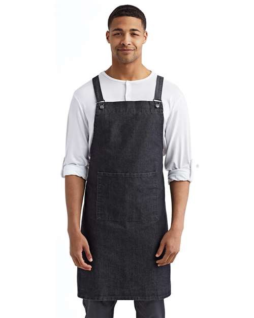 Black Denim Cross Back Barista Apron with Pocket - RP129