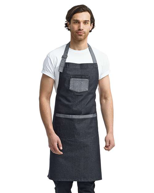 Black Denim Domain Contrast Denim Bib Apron with Pockets - RP127