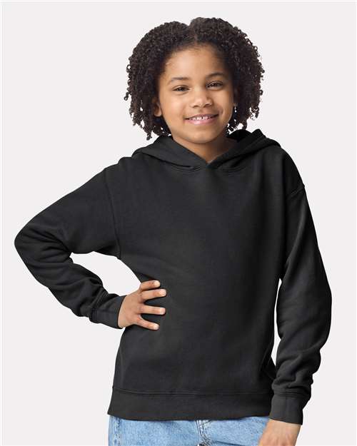 Black Garment-Dyed Youth Lightweight Fleece Hooded Sweatshirt - 1467Y