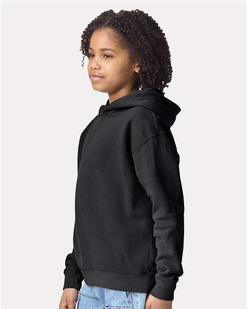 Black Garment-Dyed Youth Lightweight Fleece Hooded Sweatshirt - 1467Y