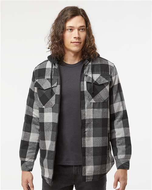 Black/ Grey Quilted Flannel Hooded Jacket - 8620