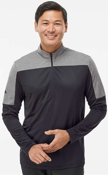 Black/ Grey Three Melange Lightweight Quarter-Zip Pullover - A552