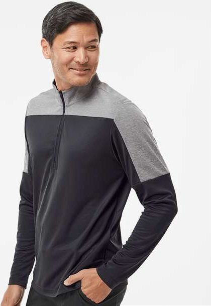 Black/ Grey Three Melange Lightweight Quarter-Zip Pullover - A552