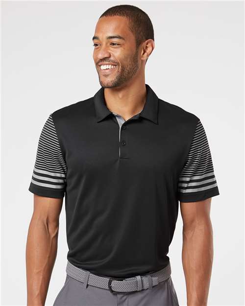 Black/ Grey Three Striped Sleeve Polo - A490