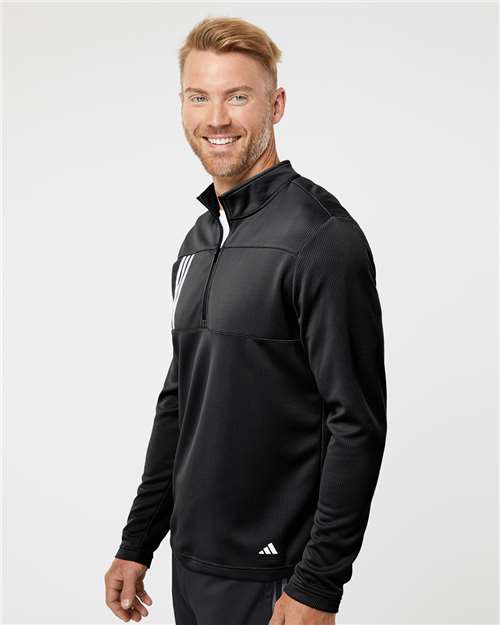 Black/ Grey Two 3-Stripes Double Knit Quarter-Zip Pullover - A482