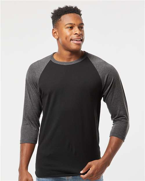 Black/ Heather Charcoal Fine Jersey Raglan T-Shirt - 245