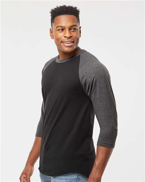 Black/ Heather Charcoal Fine Jersey Raglan T-Shirt - 245
