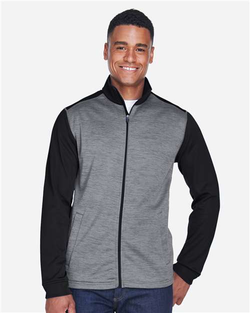 Black Heather/ Dark Grey Heather Men's Newbury Colorblock Mélange Fleece Full-Zip jacket - DG796