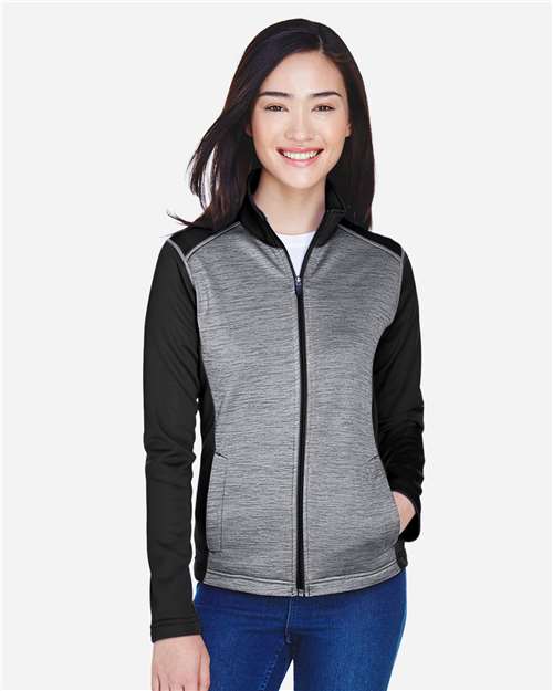 Black Heather/ Dark Grey Heather Women's Newbury Colorblock Mélange Fleece Full-Zip Jacket - DG796W