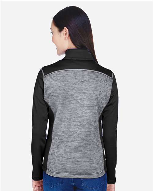 Black Heather/ Dark Grey Heather Women's Newbury Colorblock Mélange Fleece Full-Zip Jacket - DG796W