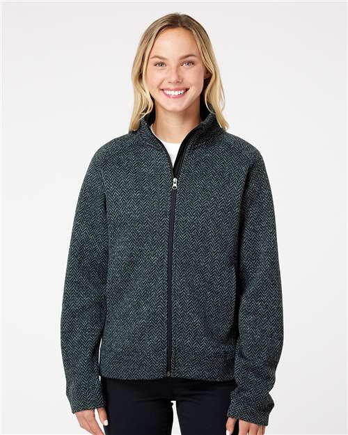 Black Herringbone Women's Traverse Full-Zip Sweater - 8716